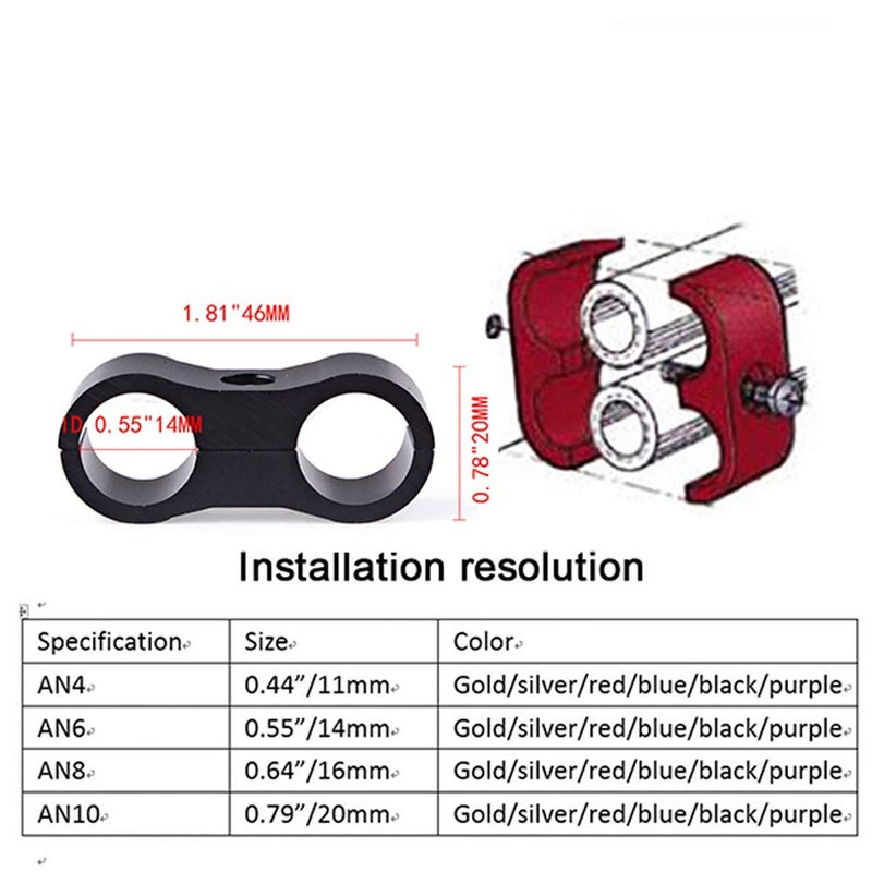 RASTP 6AN Hose Separator Clamp Aluminum Fuel Mounting Clamp Divider Fitting Adapter for 3/8 Fuel, Oil, Brake Line, Water Pipe and Gas Line - Black, 4pcs - Image 4